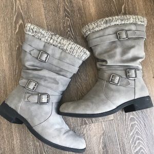 Torrid Grey Sweater Trimmed Buckle Boot